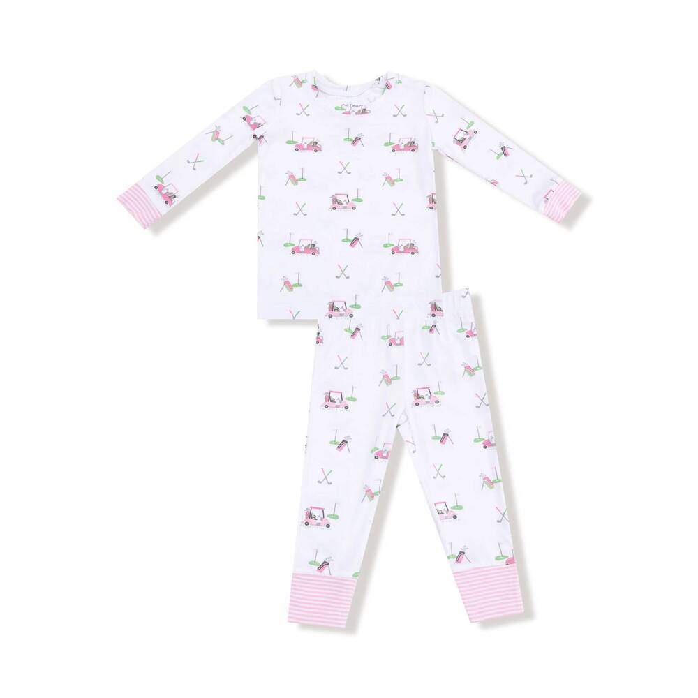 NEW ANGEL DEAR girls long sleeve loungewear set in baby golf carts pink